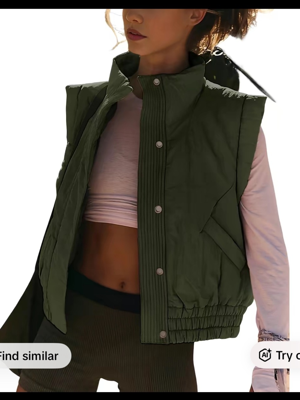 ￼ Tanming Women's Cropped Puffer Army Green Vest